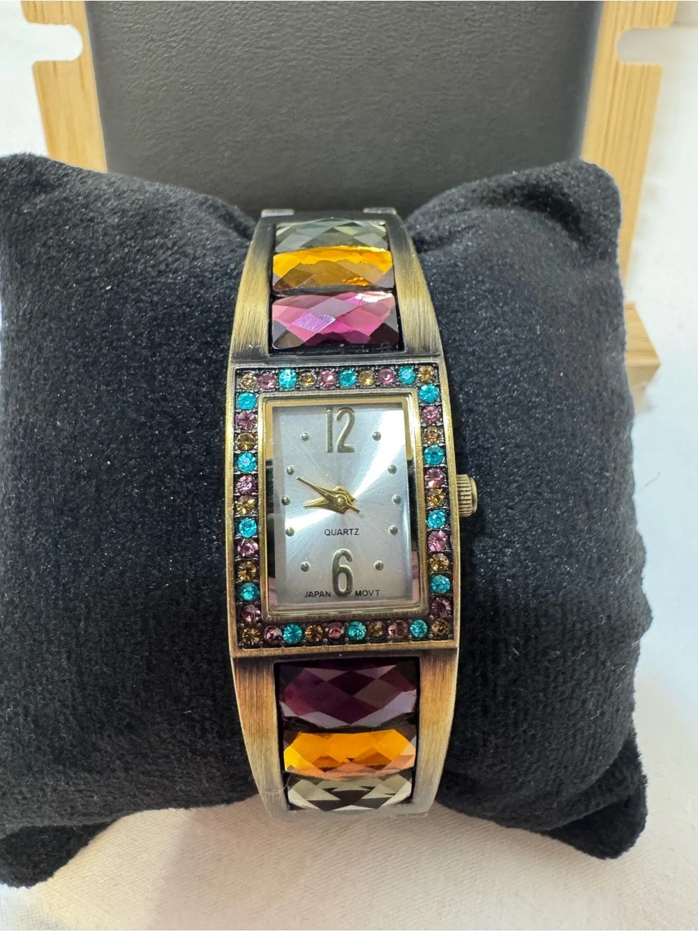 Avon Multicolor Crystal Accent Gold-Tone Bracelet Watch